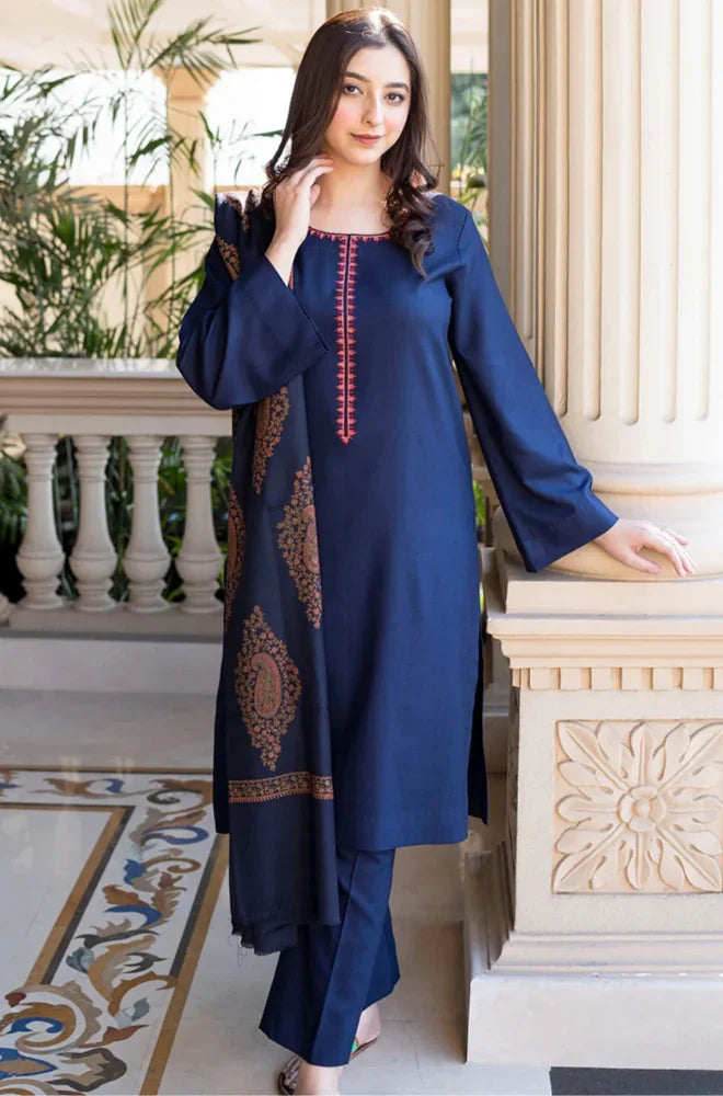 Swagiwear Asling - Winter 3PC Dhanak Embroidered Suit - 