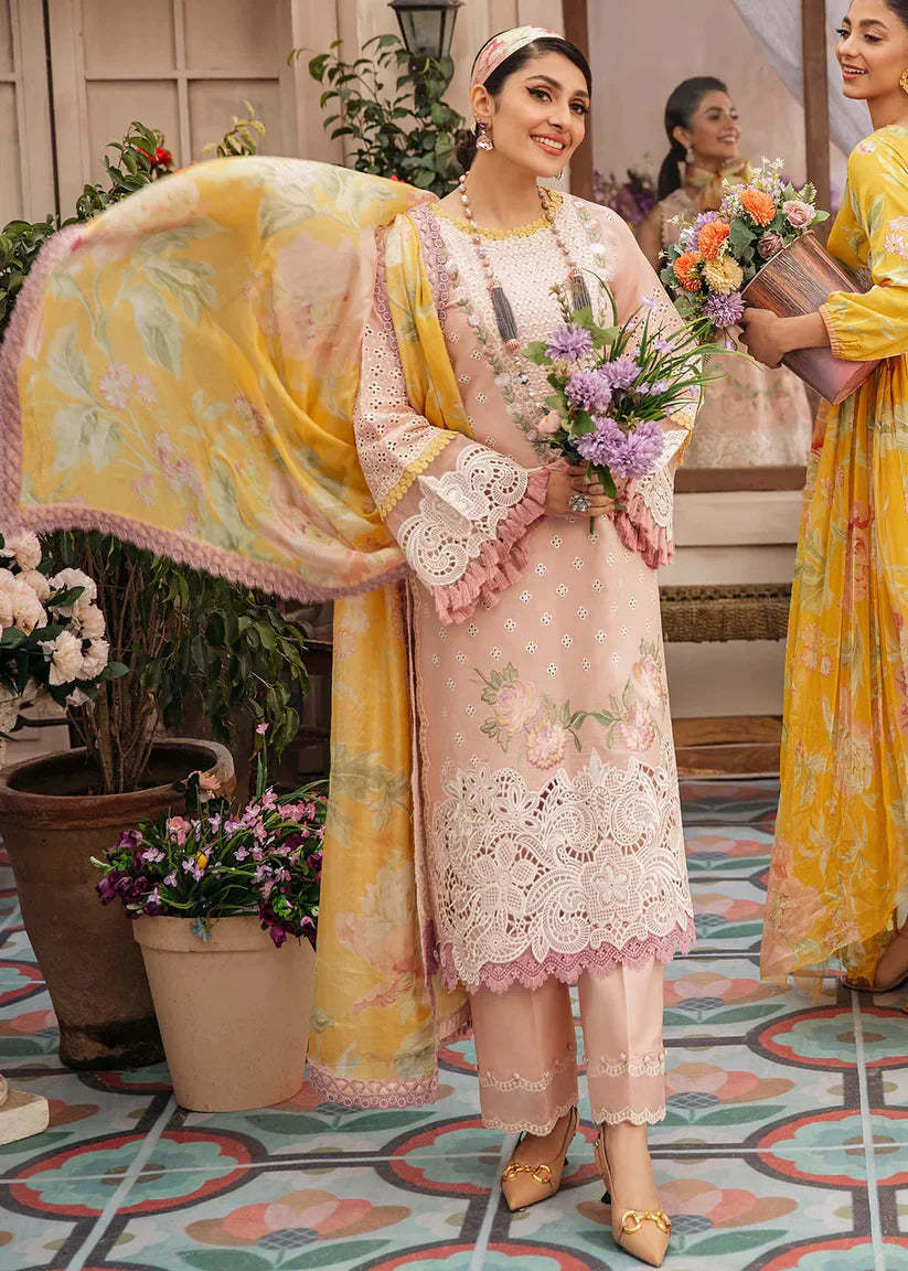 Swagiwear MUSHQ 3PC EMBROIDERED LAWN SUIT WITH PRINTED SILK DUPATTA. 