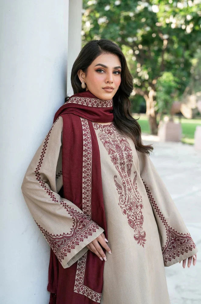 Swagiwear Baroque - 3PC Dhanak Embroidered Suit - 