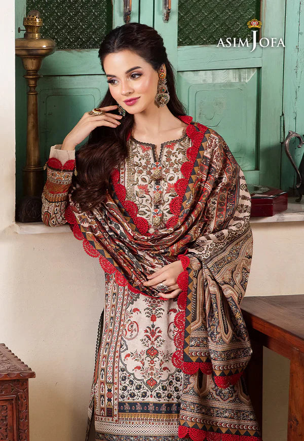 Swagiwear Asim Jofa - Winter 3PC Karandi Digital Print Dress - 