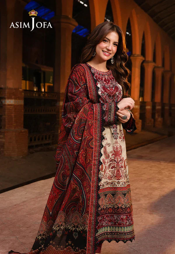 Swagiwear Asim Jofa - Winter 3PC Karandi Digital Print Dress - 