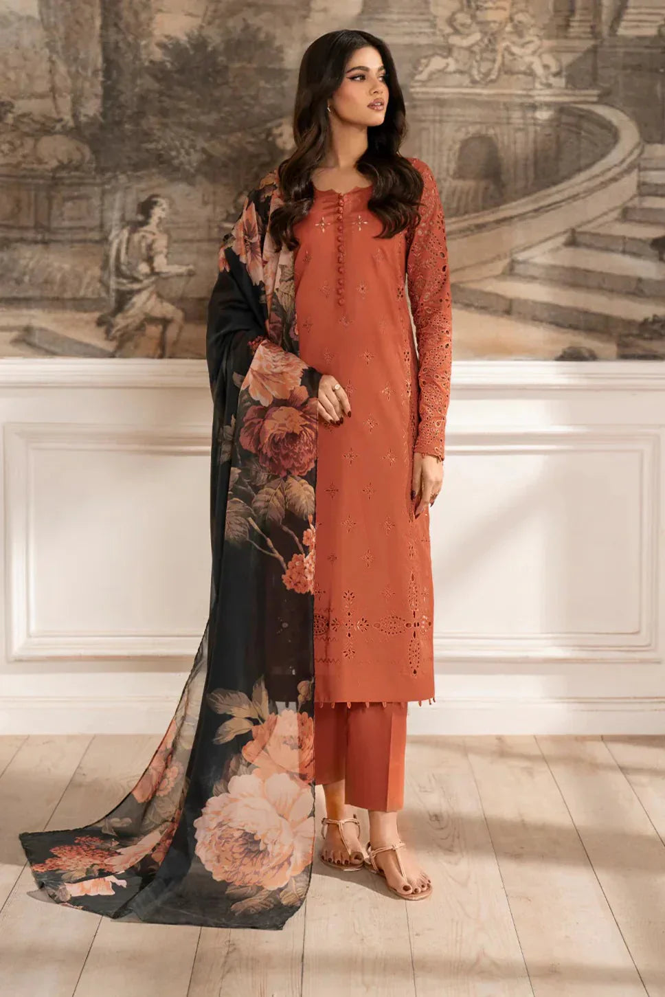 Swagiwear iznik Chilenkari Embroidered Dhanak Three Piece - 