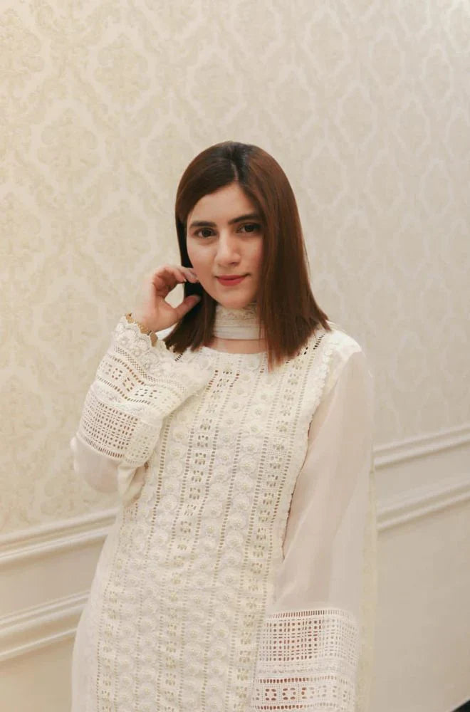 Swagiwear Azra Hameed - 3PC Lawn Chiken Kari Embroidered Shirt with Orrganza Embroidered Dupatta 