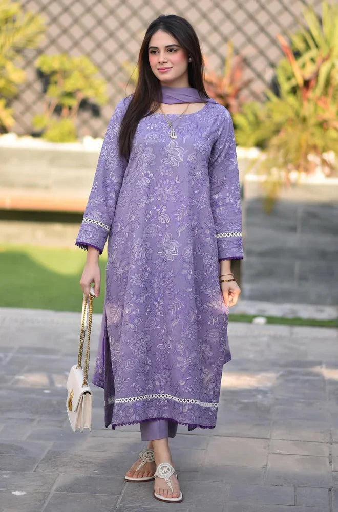 Swagiwear Breeze- 3PC Lawn Embroidered Suit - 