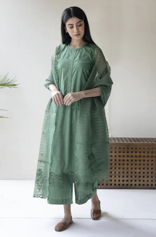 Swagiwear Dyot - 3PC Lawn Heavy Embroidered Shirt. 