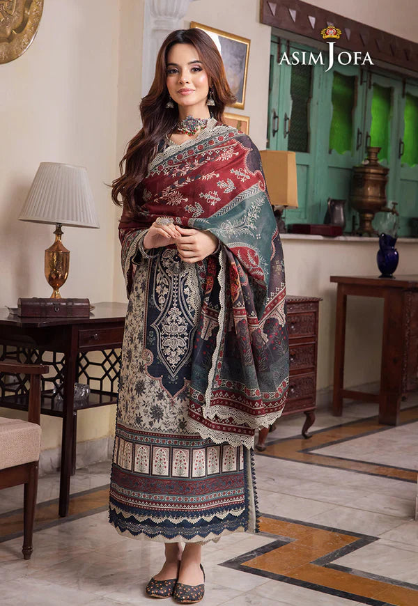 Swagiwear Asim Jofa - Winter 3PC Karandi Digital Print Dress - 