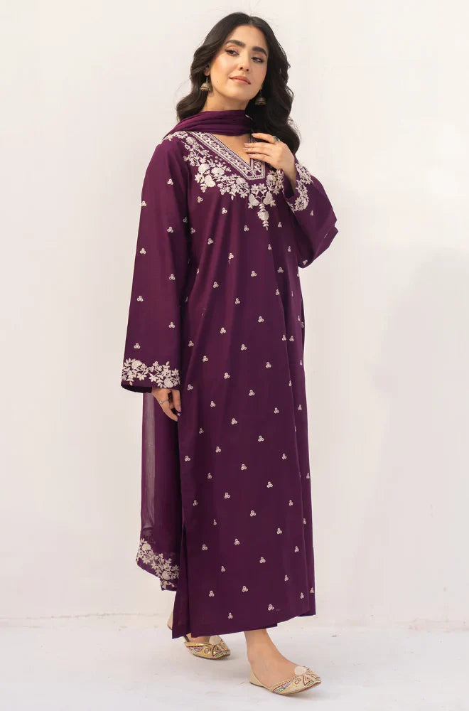 Swagiwear Dyot - Winter 3PC Dhanak Embroidered Suit - 