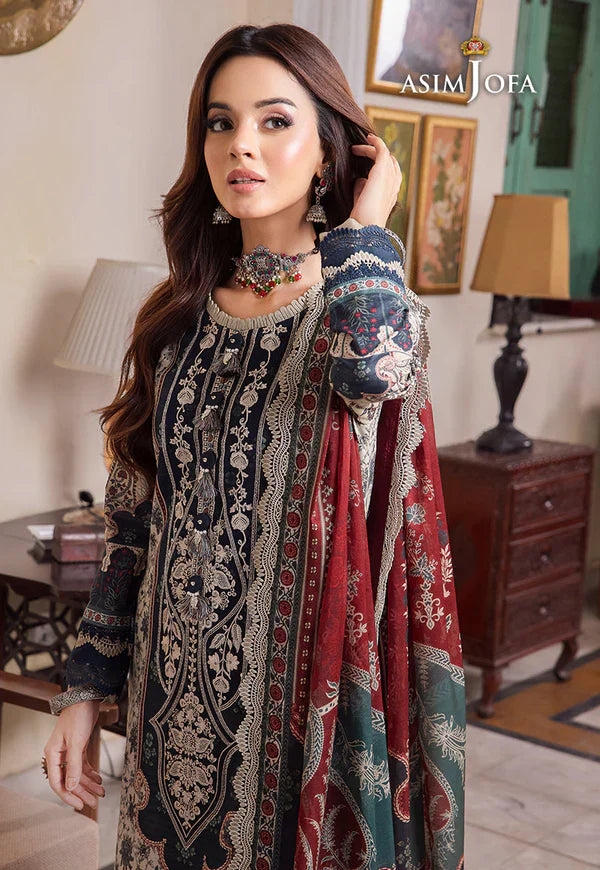 Swagiwear Asim Jofa - Winter 3PC Karandi Digital Print Dress - 