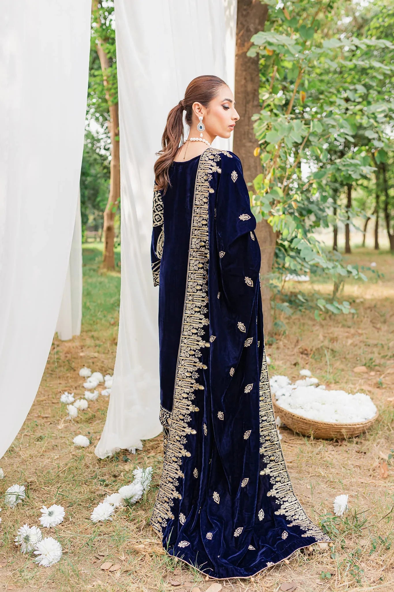 Swagiwear 3PCs Velvet Embroidered Dress With Velvet Embroidered Shawl - 