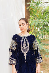 Swagiwear 3PCs Velvet Embroidered Dress With Velvet Embroidered Shawl - 