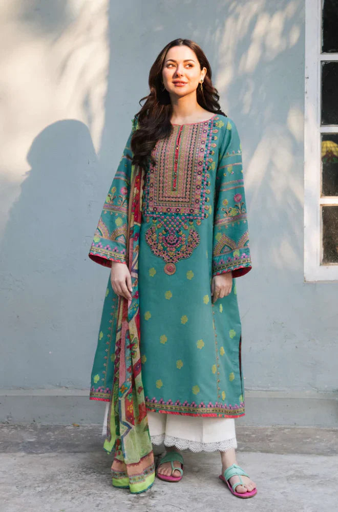 Swagiwear Zara Shahjahan - 3PC Dhanak Embroidered Suit - 