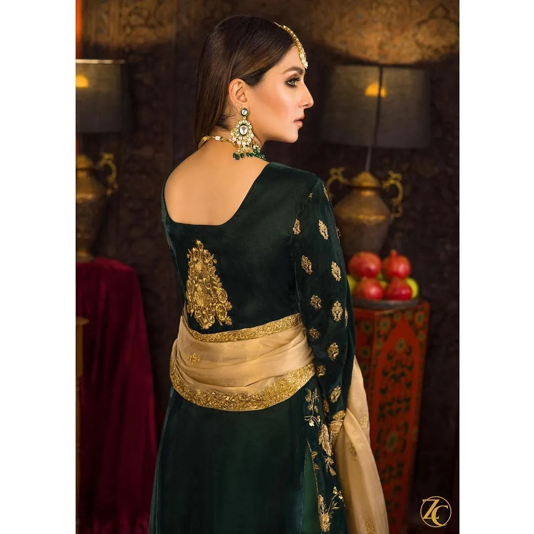 Swagiwear Velvet Heavy Embroidered Shirt With Organza Heavy Embroidered Dupatta - 