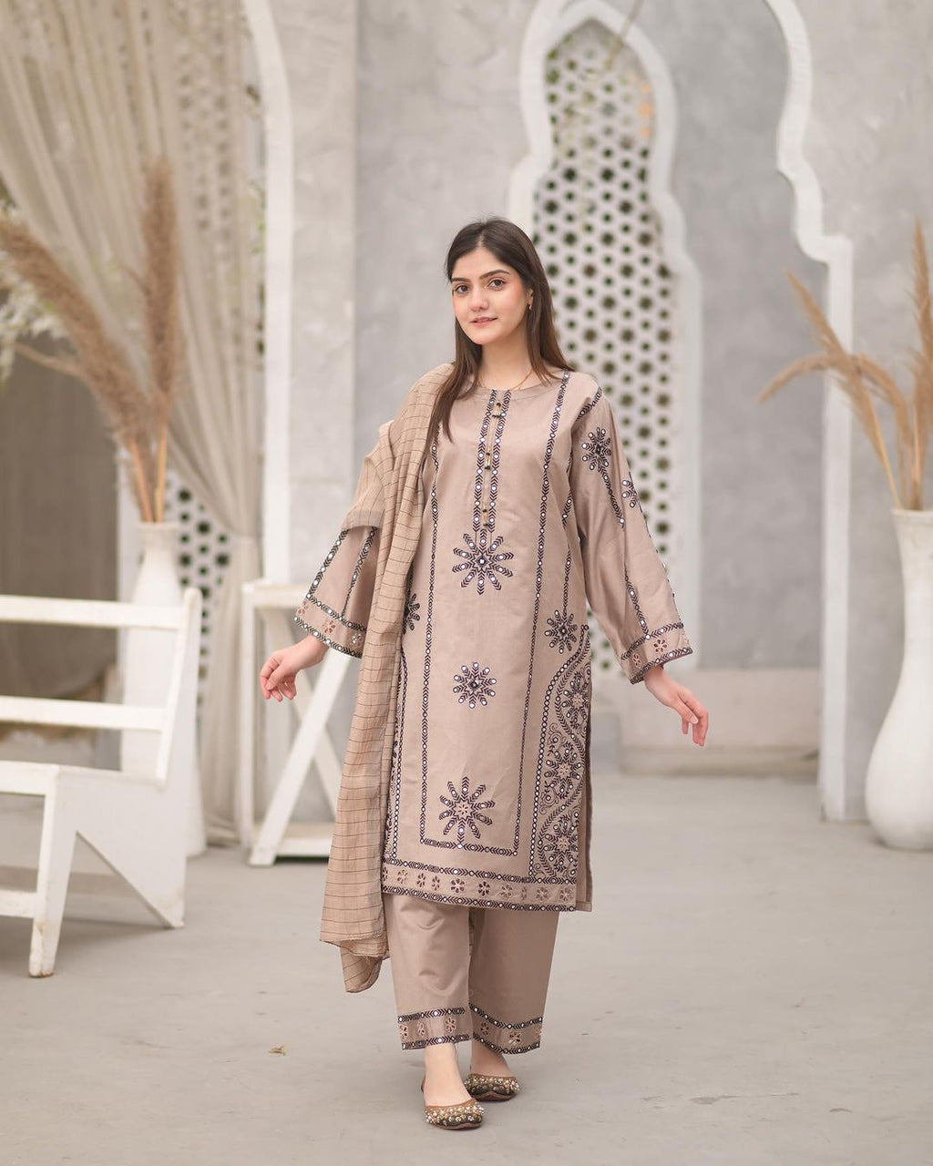 Swagiwear  Dhanak Unstitched 3 Piece Embroidered Dress