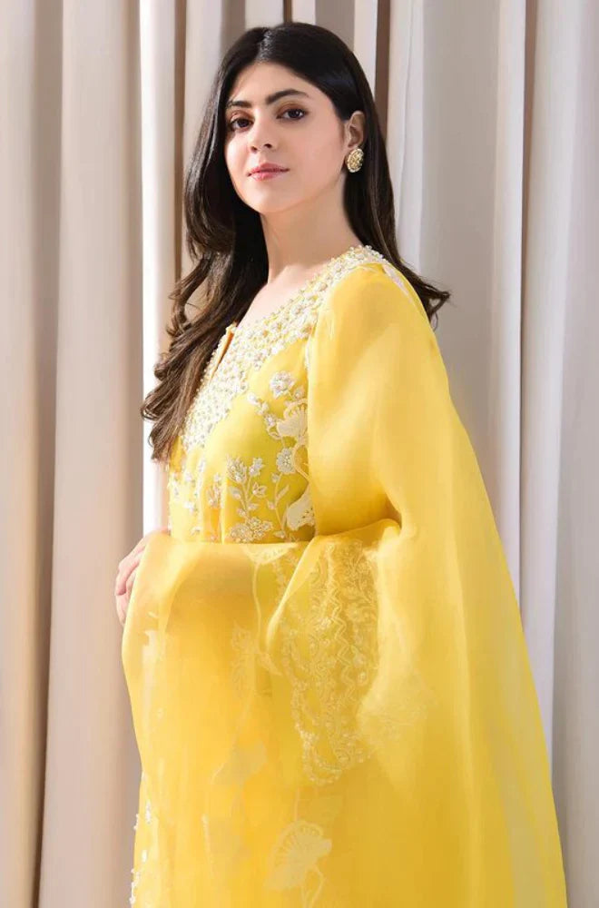 Swagiwear 3PC Lawn Embroidered Shirt With Organza Embroidered Dupatta. 