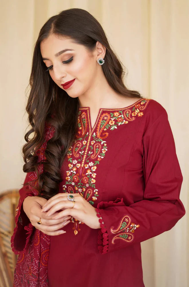 Swagiwear Asling - Winter 3PC Dhanak Embroidered Suit - 