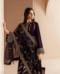 Swagiwear 3PCs Embroidered Velvet Dress With Shamooz Silk Trouser - 