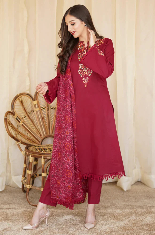 Swagiwear Asling - Winter 3PC Dhanak Embroidered Suit - 