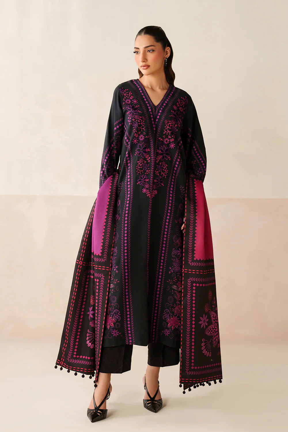 Swagiwear Asim Jofa - Winter 3PC Karandi Digital Print Dress - 