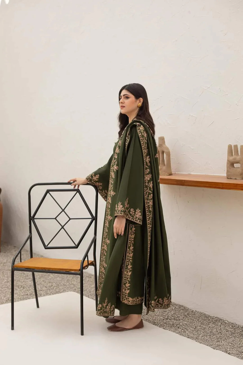 Swagiwear Agha Noor - Winter 3PC Dhanak Embroidered Suit - 