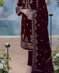 Swagiwear Unstitched Embroidered Velvet 3PCs With Velvet Shawl - 
