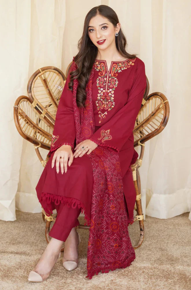 Swagiwear Asling - Winter 3PC Dhanak Embroidered Suit - 
