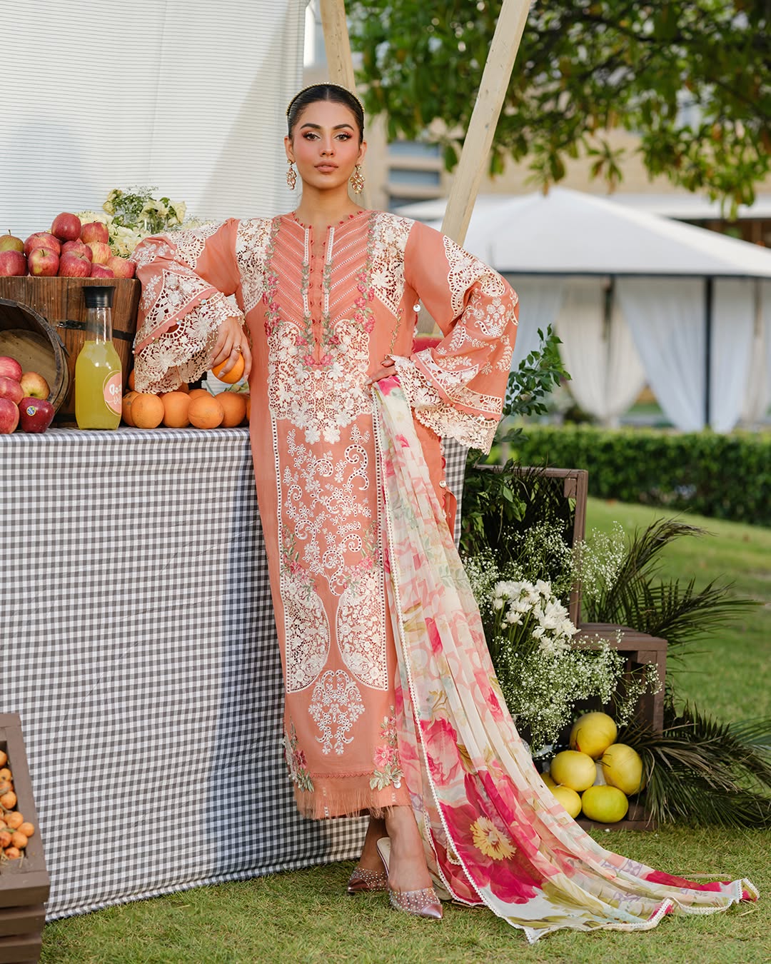 Swagiwear Elaf - Summer 3PC Lawn Chikenkari Embroidered Shirt - 