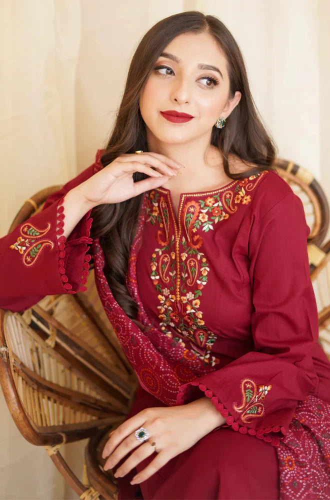 Swagiwear Asling - Winter 3PC Dhanak Embroidered Suit - 