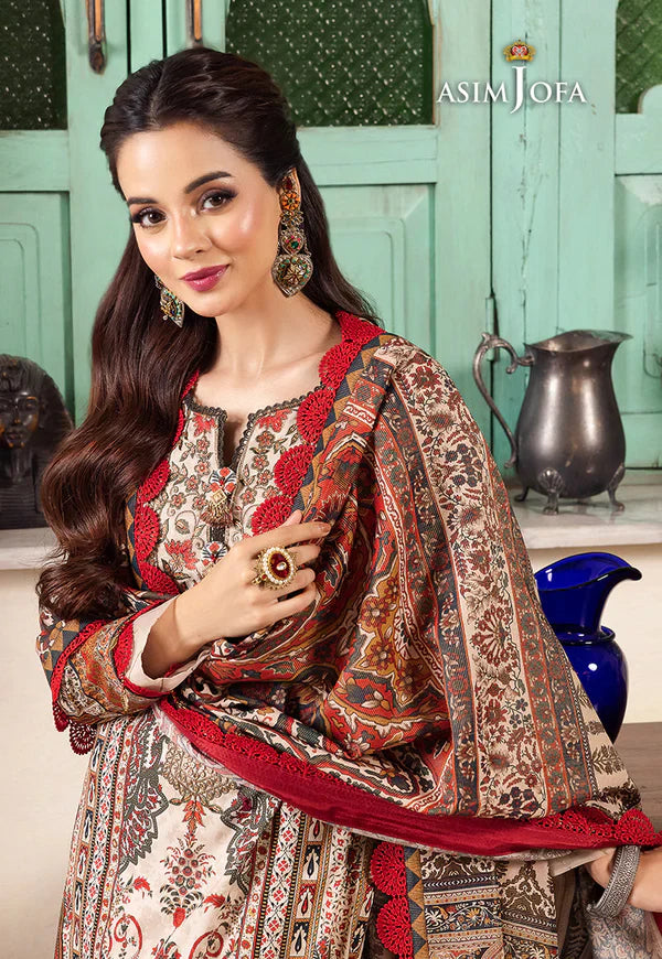 Swagiwear Asim Jofa - Winter 3PC Karandi Digital Print Dress - 