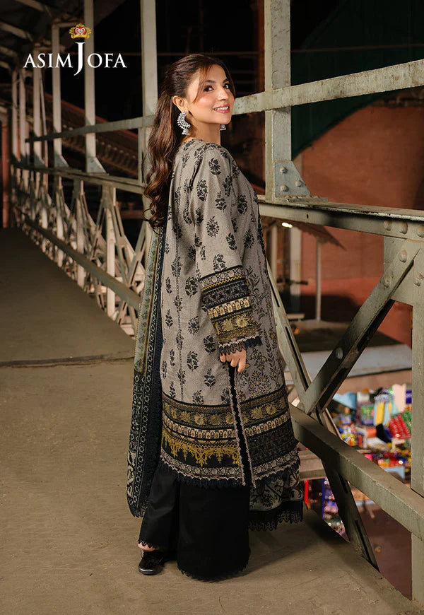 Swagiwear Asim Jofa - Winter 3PC Karandi Digital Print Dress - 