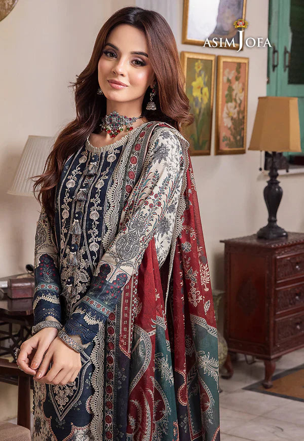 Swagiwear Asim Jofa - Winter 3PC Karandi Digital Print Dress - 