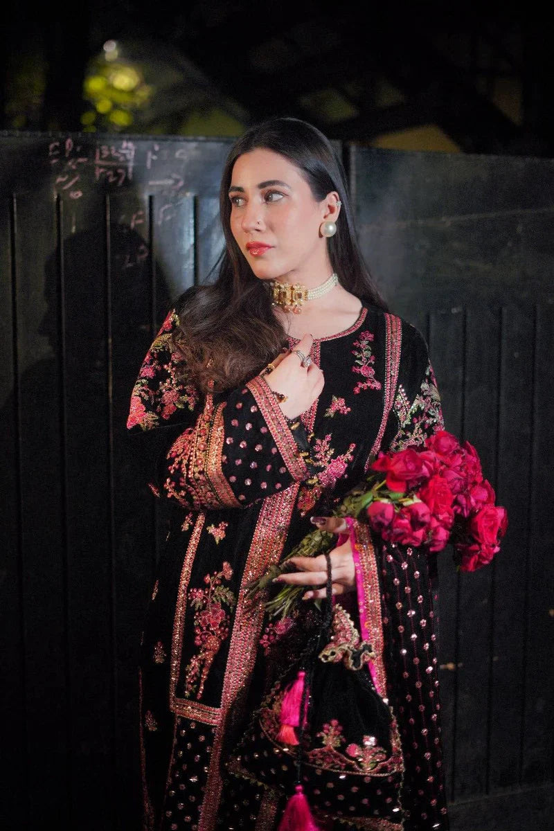 Swagiwear Maria B - Velvet Dress with Embroidered Dupatta - 