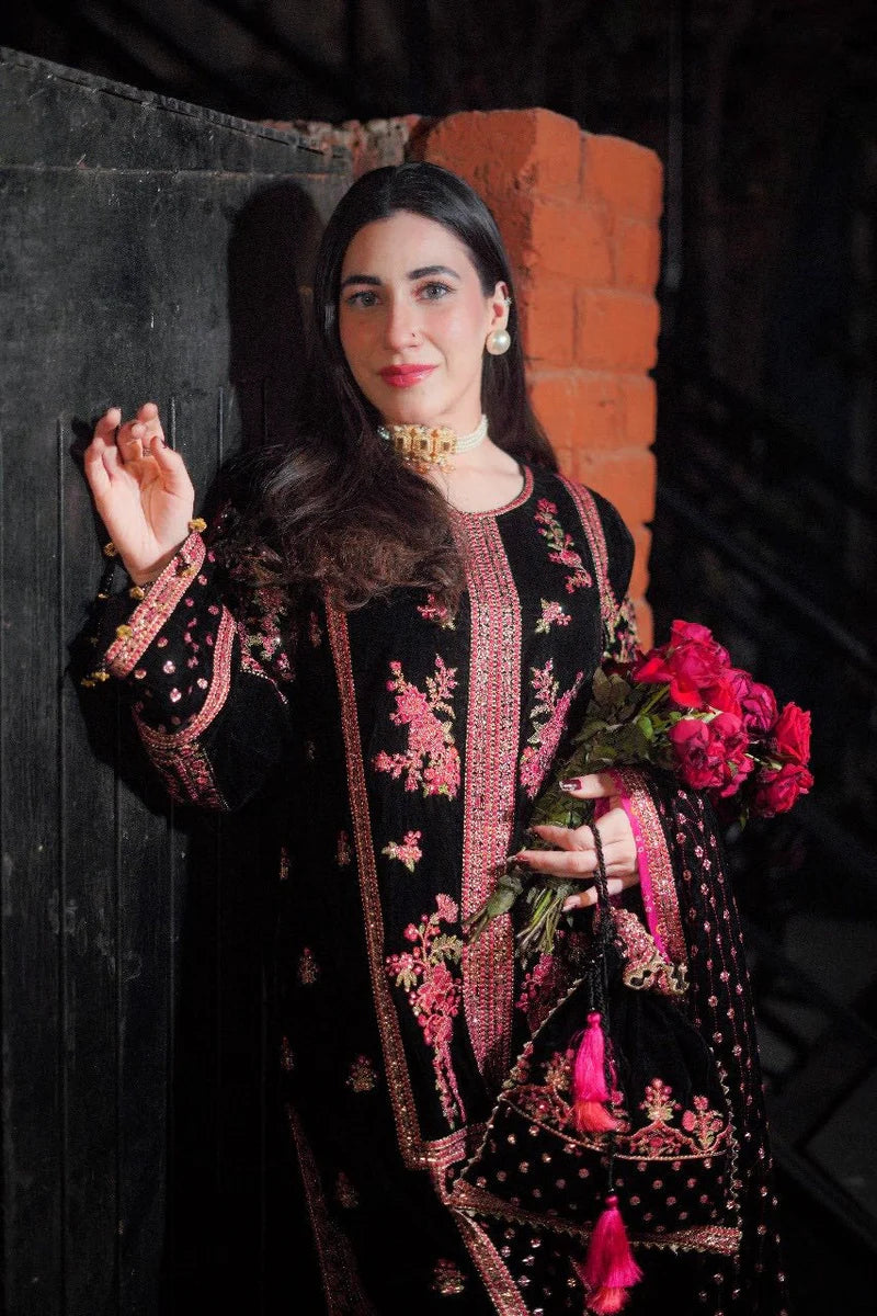 Swagiwear Maria B - Velvet Dress with Embroidered Dupatta - 