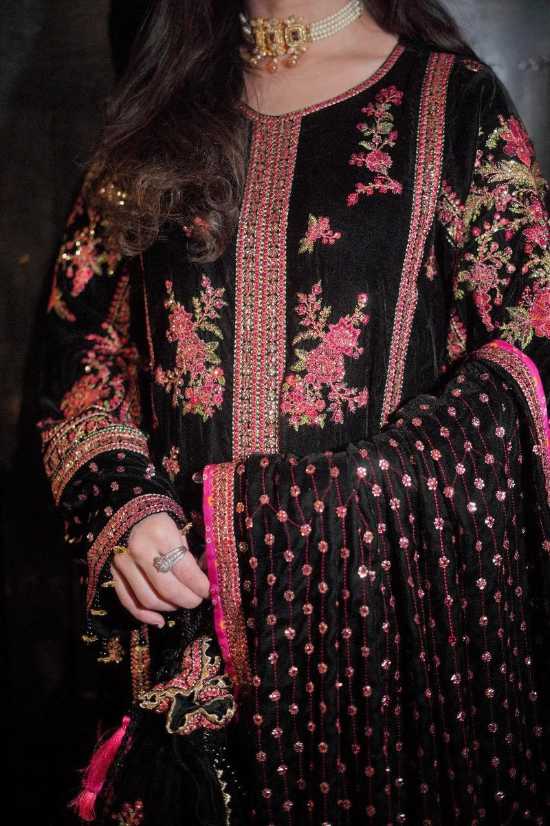 Swagiwear Maria B - Velvet Dress with Embroidered Dupatta - 