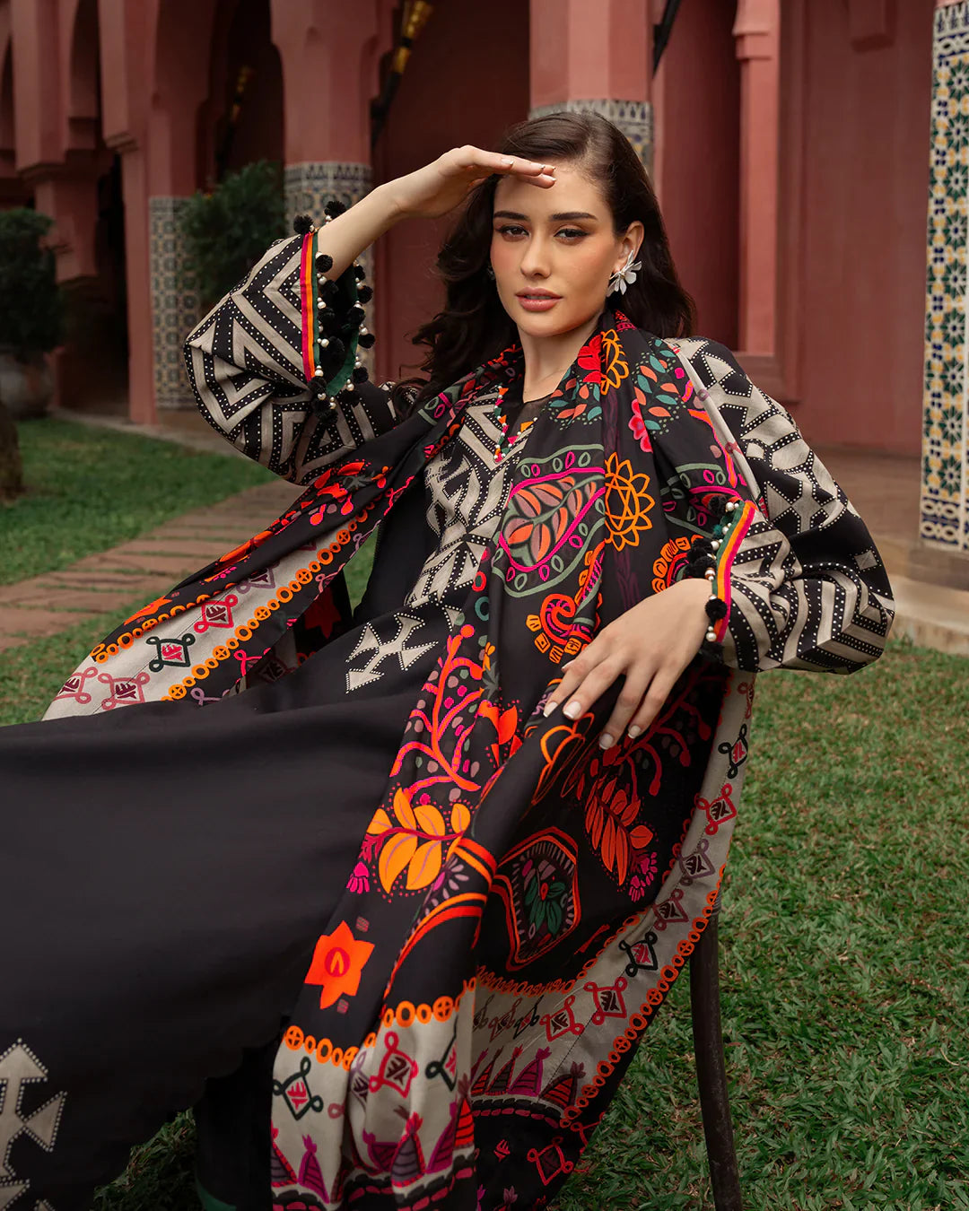 Swagiwear Charizma - Winter 3PC Karandi Digital Print Dress - 