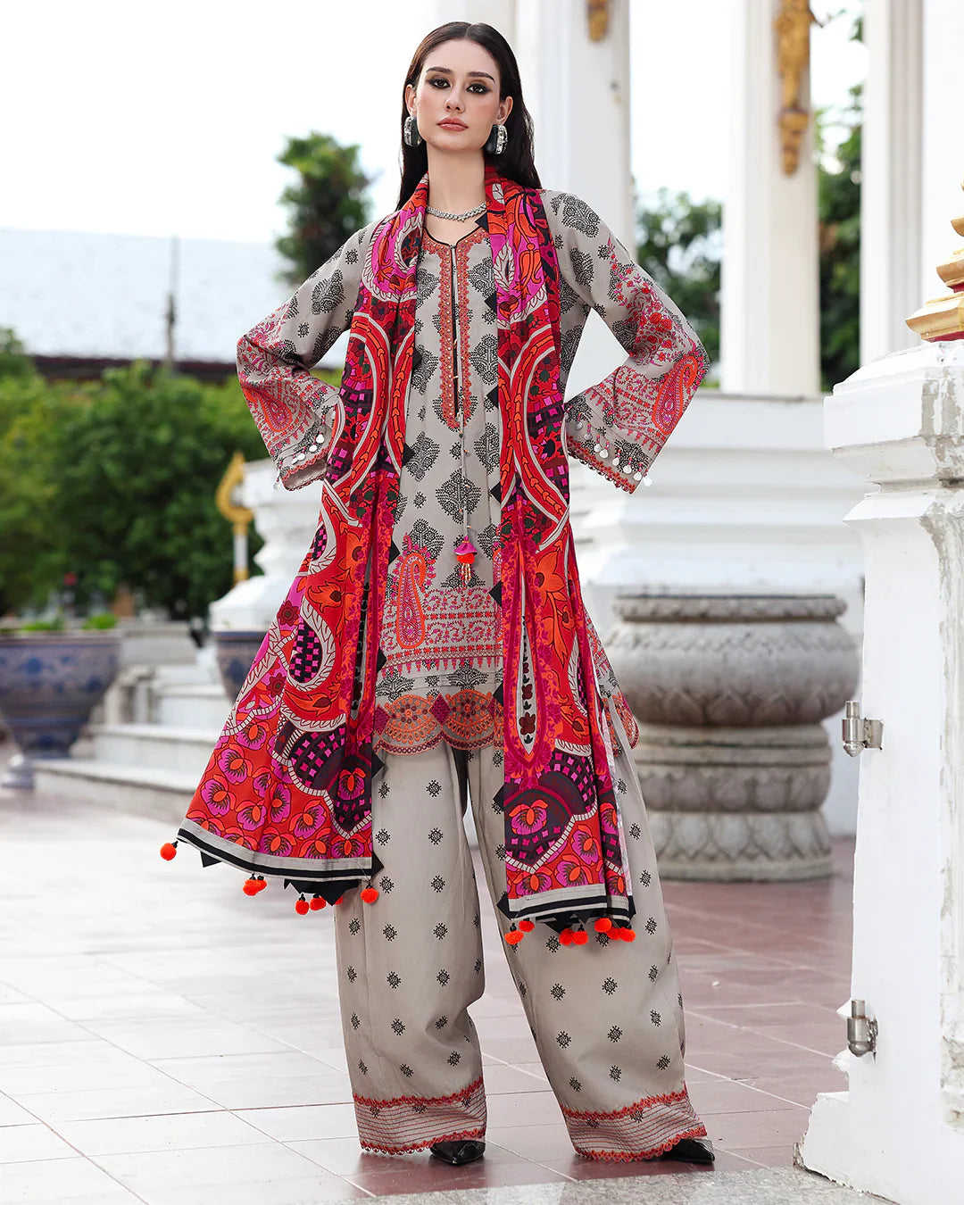 Swagiwear Charizma - Winter 3PC Karandi Digital Print Dress - 