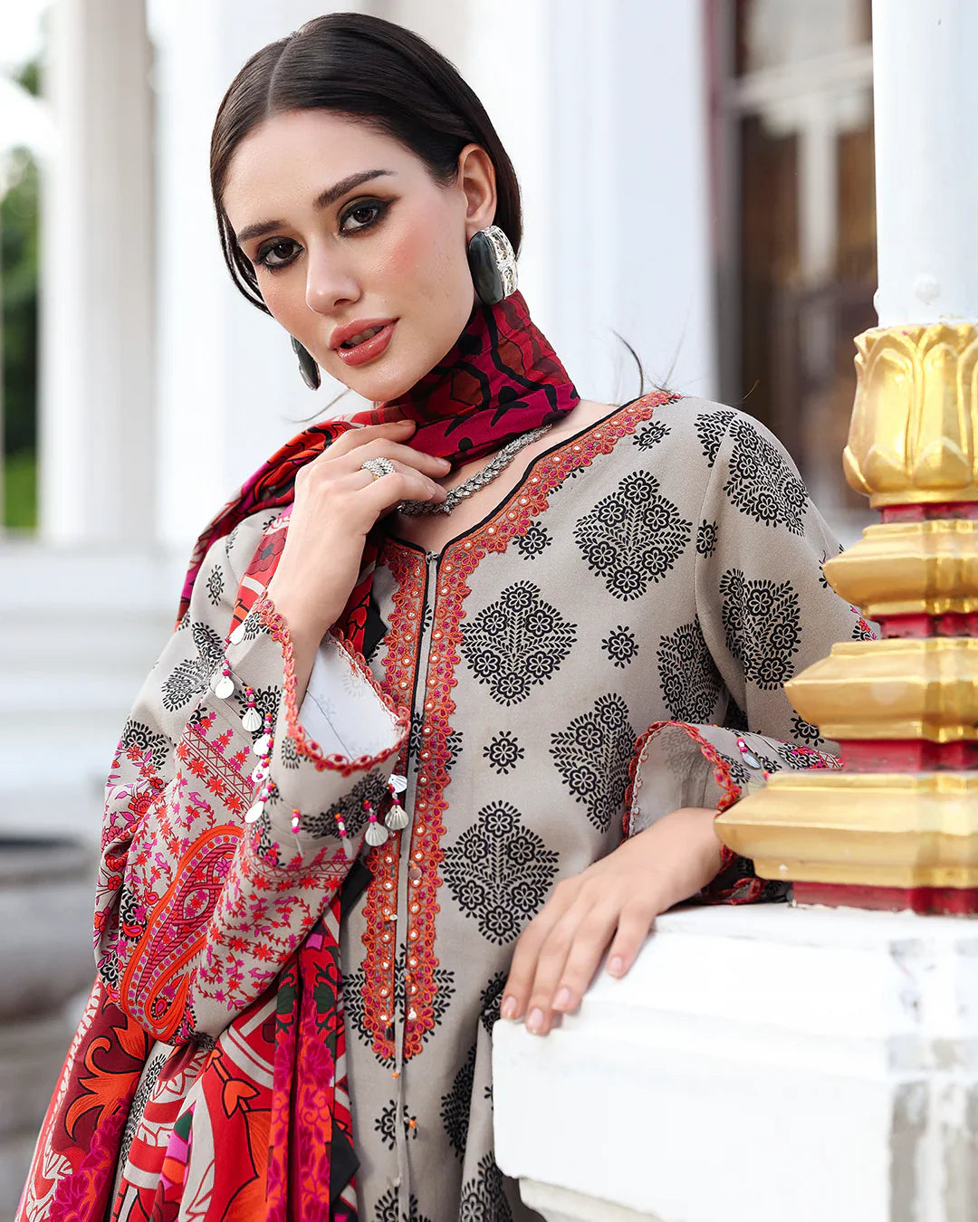 Swagiwear Charizma - Winter 3PC Karandi Digital Print Dress - 