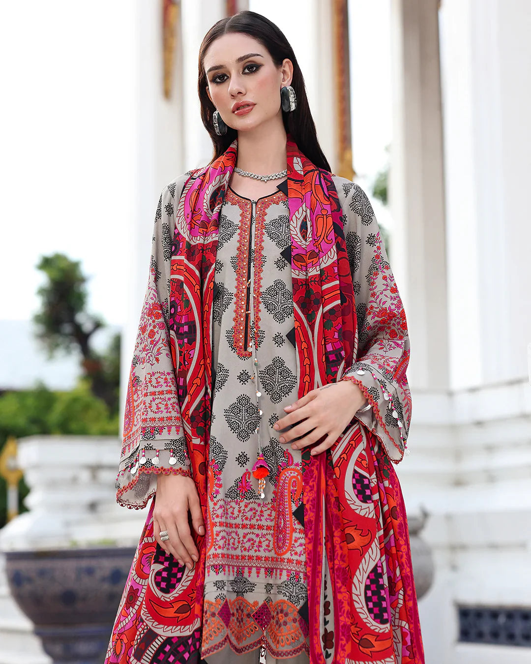 Swagiwear Charizma - Winter 3PC Karandi Digital Print Dress - 