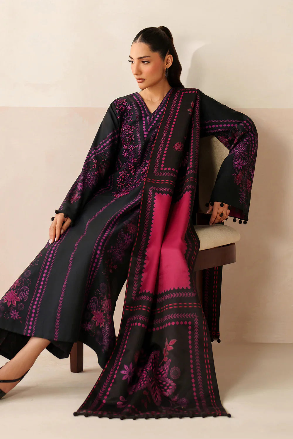 Swagiwear Asim Jofa - Winter 3PC Karandi Digital Print Dress - 