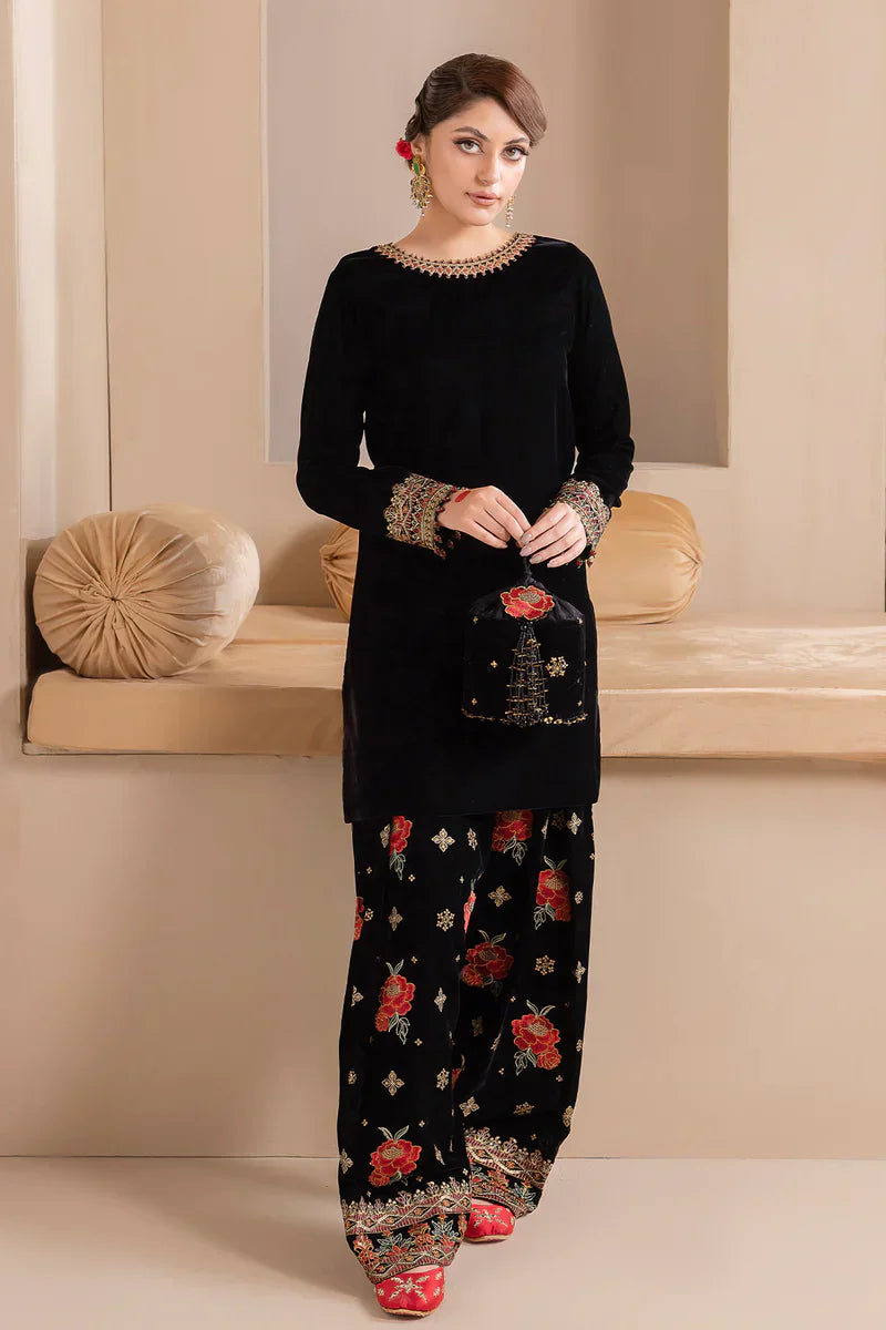 Swagiwear Embroidered Velvet Dress With Organza embroidered Dopata - 