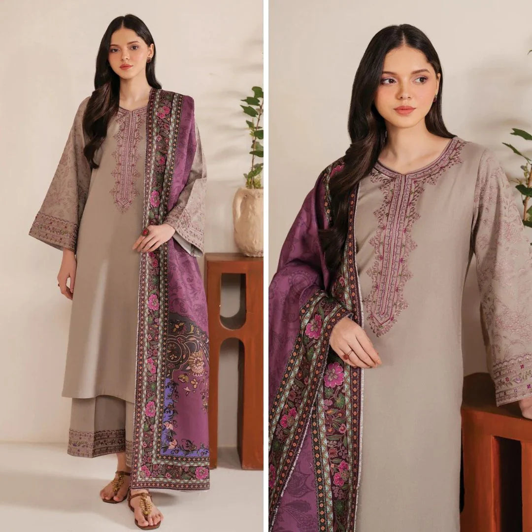 Swagiwear Jazmin 3 Pc Embroidered Dhanak  Suit - 