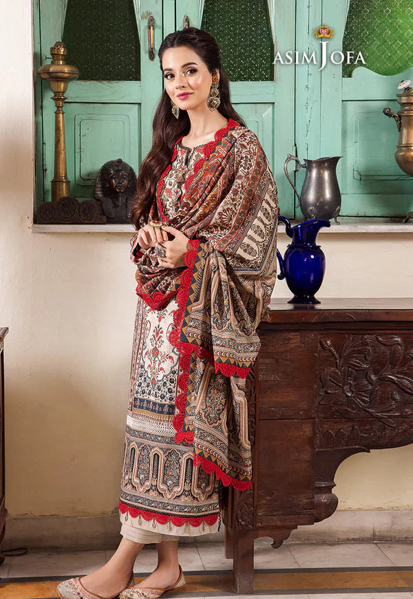 Swagiwear Asim Jofa - Winter 3PC Karandi Digital Print Dress - 