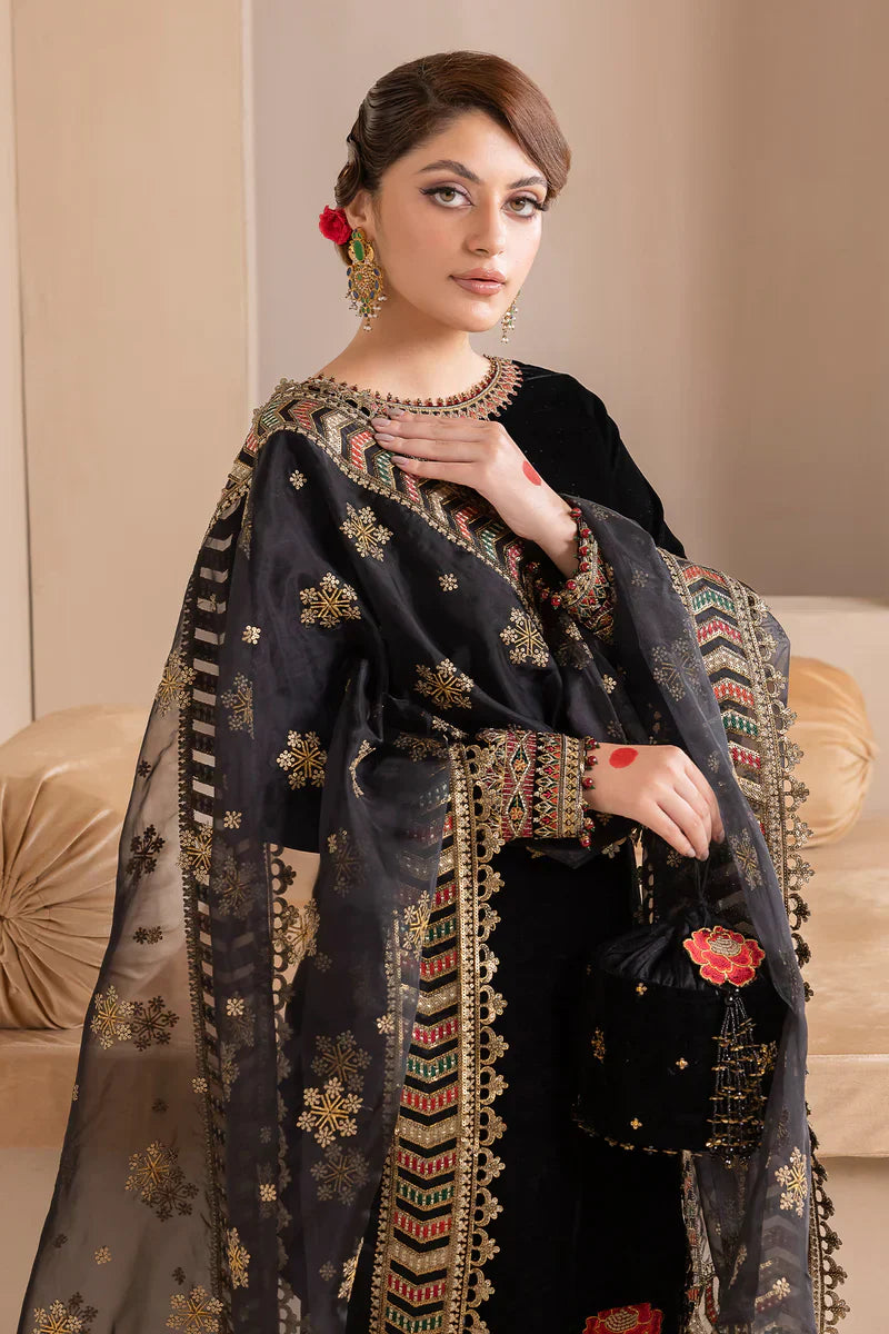 Swagiwear Embroidered Velvet Dress With Organza embroidered Dopata - 