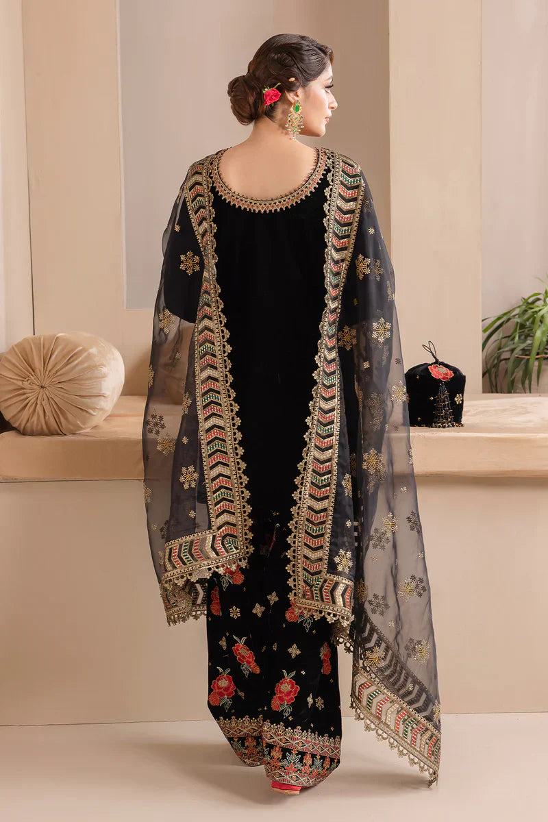 Swagiwear Embroidered Velvet Dress With Organza embroidered Dopata - 