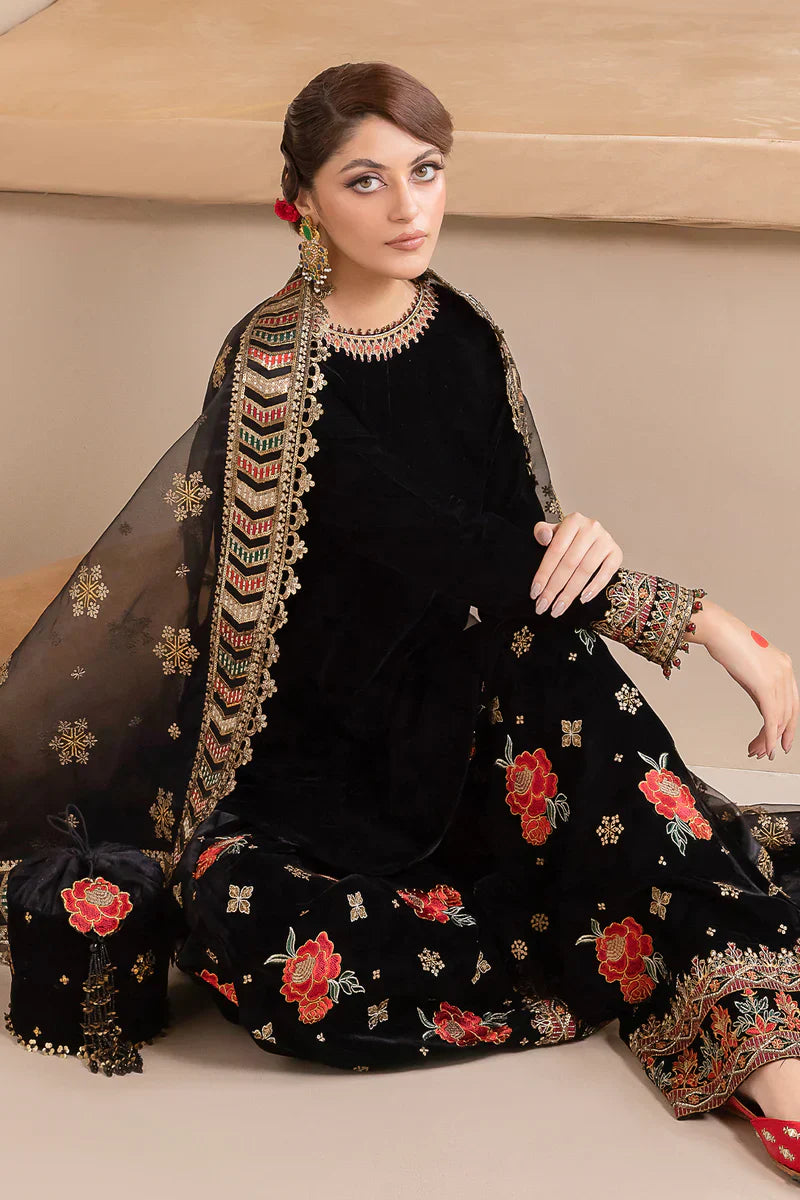 Swagiwear Embroidered Velvet Dress With Organza embroidered Dopata - 