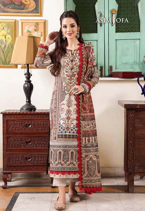 Swagiwear Asim Jofa - Winter 3PC Karandi Digital Print Dress - 