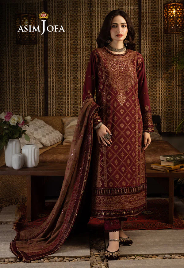 Swagiwear Asim Jofa, unstitched 3 piece Lawn sequence embroidered suit - 