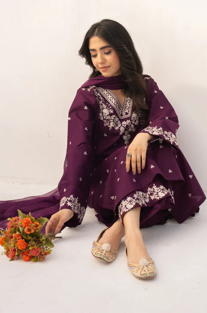 Swagiwear Dyot - 3PC Lawn Embroidered Suit - 