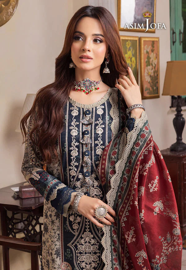 Swagiwear Asim Jofa - Winter 3PC Karandi Digital Print Dress - 