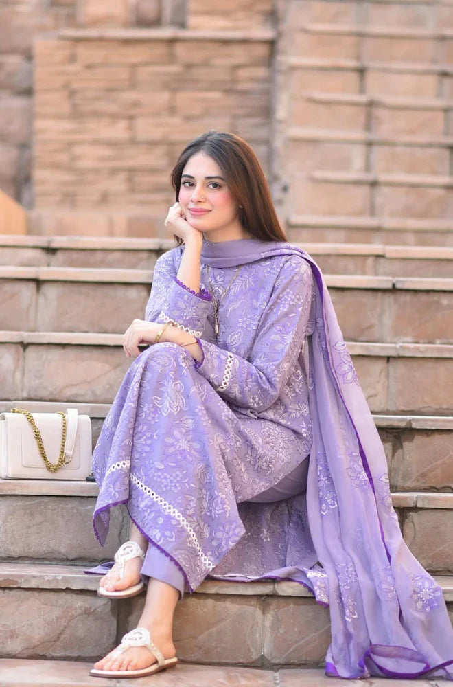 Swagiwear Breeze- 3PC Lawn Embroidered Suit - 