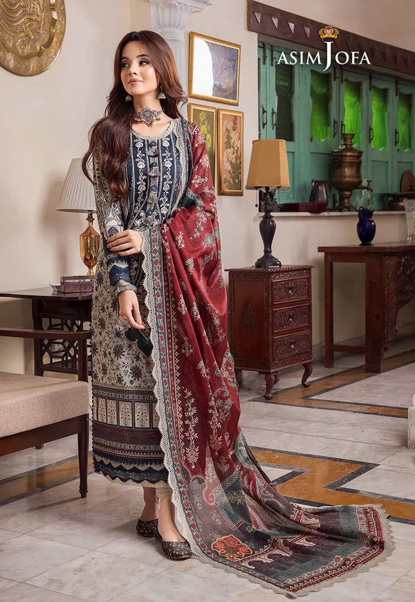 Swagiwear Asim Jofa - Winter 3PC Karandi Digital Print Dress - 